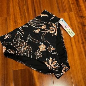 SUNDAZED Bikini Bottom Black Cora Floral Print Swim High Waist New Size Medium